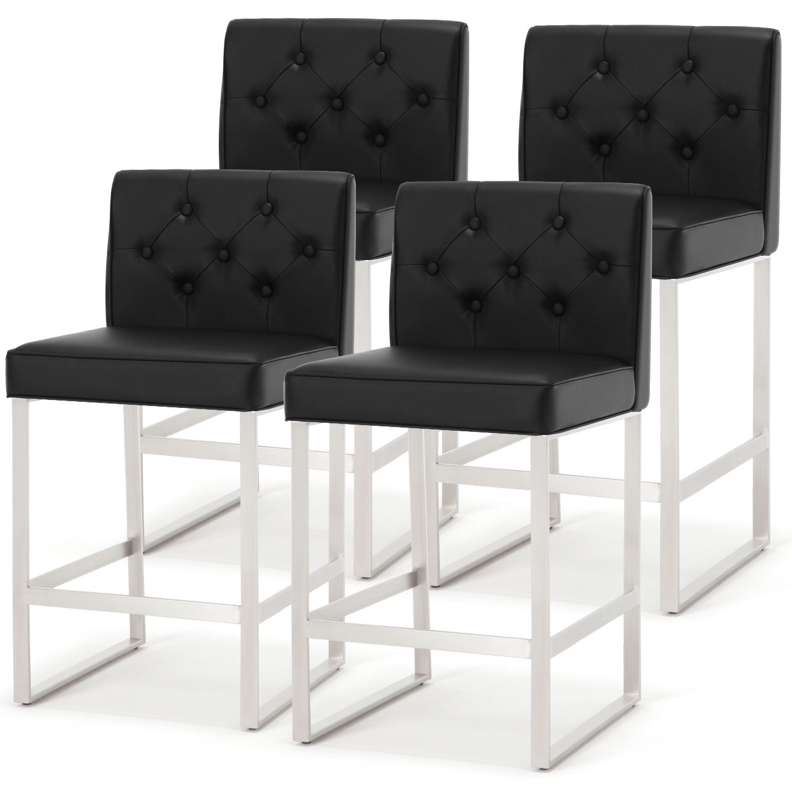 Counter Height Bar Stools, Set of 4, 25" Seat Height with PU Back