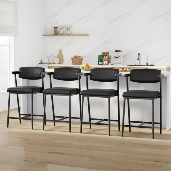 Counter Height Bar Stools Set of With Arms, 26" Upholstered Bar Stools , Wider Seat, Modern Bar Stools Set With Footrest for Kitchen Island,Counter Bar,Easy Assembly