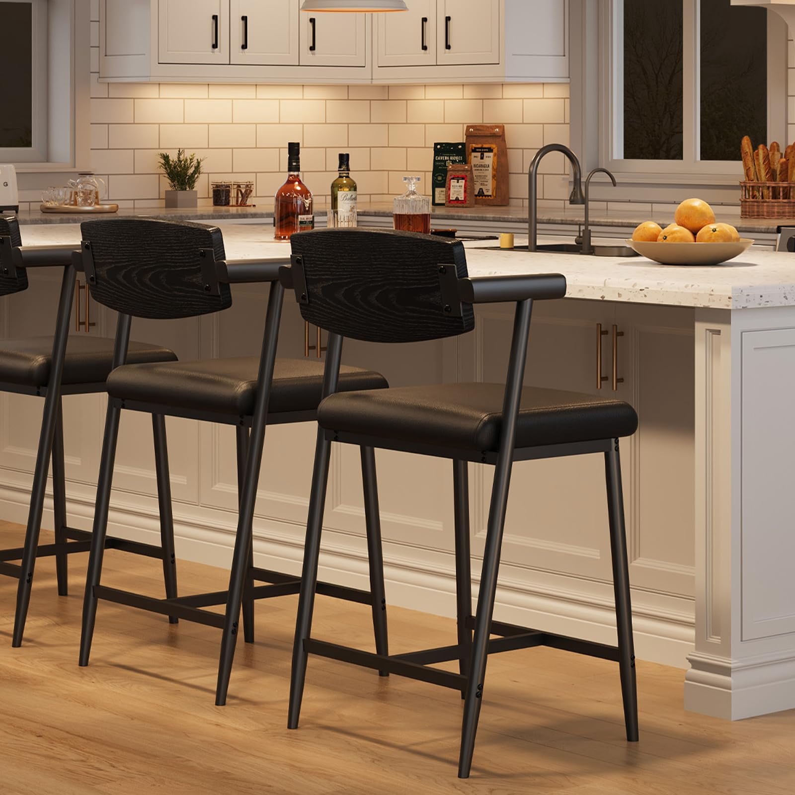 Counter Height Bar Stools Set of  With Arms, 26" Upholstered Bar Stools , Wider Seat, Modern Bar Stools Set With Footrest for Kitchen Island,Counter Bar,Easy Assembly