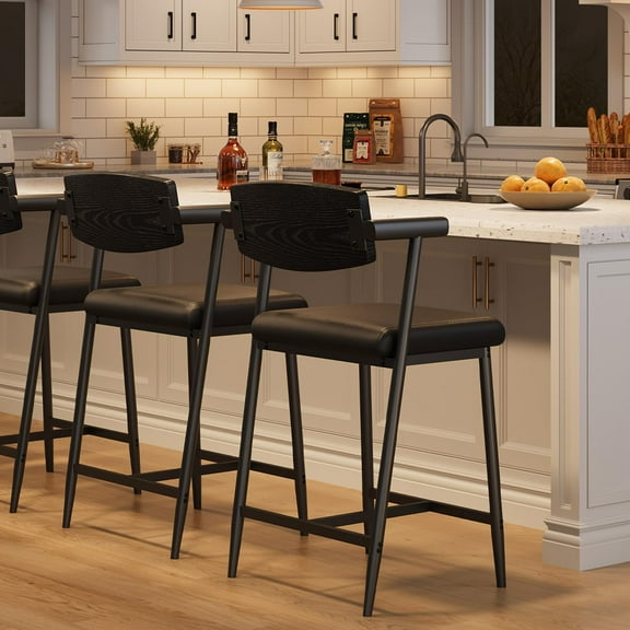 Counter Height Bar Stools Set of With Arms, 26" Upholstered Bar Stools , Wider Seat, Modern Bar Stools Set With Footrest for Kitchen Island,Counter Bar,Easy Assembly