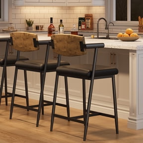 Counter Height Bar Stools Set of With Arms, 26" Upholstered Bar Stools , Wider Seat, Modern Bar Stools Set With Footrest for Kitchen Island,Counter Bar,Easy Assembly