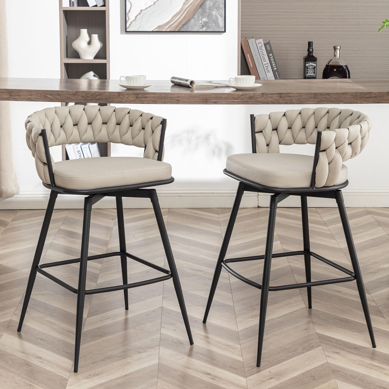 Counter Height Bar Stools Set of 2, 26 inch Modern Bar Chairs with
