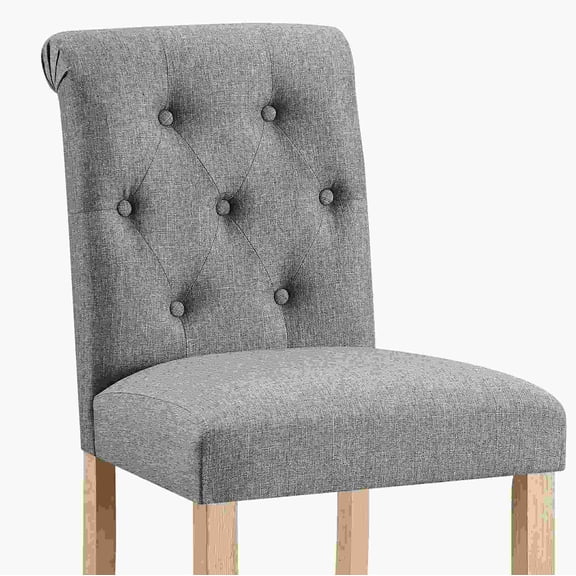 Counter Height Bar Stools Set of 2, Button Tufted Back Solid Wood Stools for Kitchen Island, 24.5-Inch Seat Height, Gray Linen Look Fabric