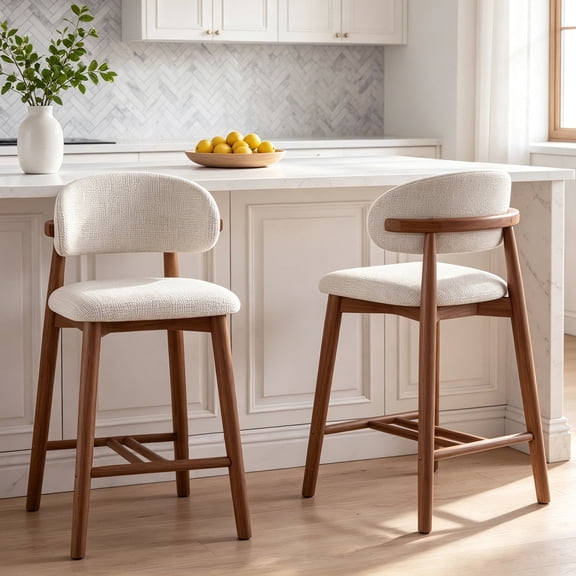 Smudyizi Counter Height Bar Stools Set of 2, Upholstered Kitchen Island Stools with Back & Footrest, Fits 36"-41" Counters for Dining Room