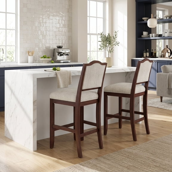 Counter Height Bar Stools Set of 2, Rustic Rubber Wood Kitchen Stools