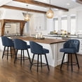thumbnail image 1 of Counter Height Bar Stools Set of 4, 26" Swivel Faux Leather with Backs for Kitchen Island, Pub, Blue, 1 of 8
