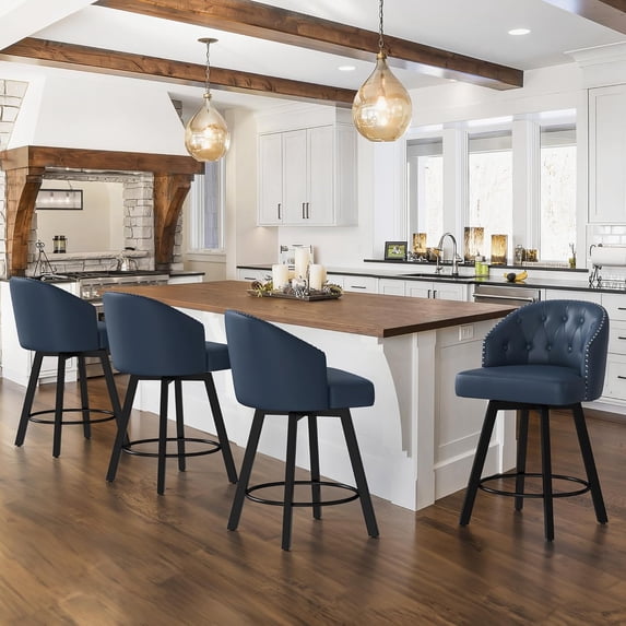 Counter Height Bar Stools Set of 4, 26" Swivel Faux Leather with Backs for Kitchen Island, Pub, Blue