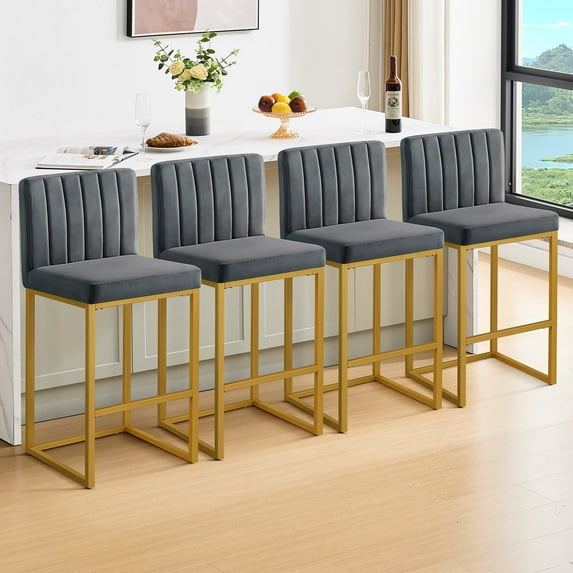 Counter Height Bar Stools Set of 4, 27" Modern Island Bar Stools with Back, Velvet Armless Bar Chairs for Home Office Kitchen Island