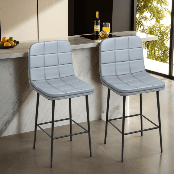 DONICK Counter Height Bar Stools Upholstered PU Metal Legs Kitchen Island Stools(Gray,Set of 2)