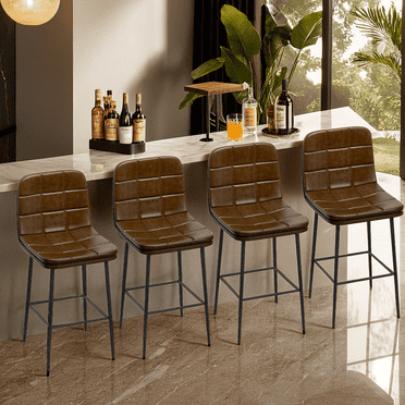 DONICK Counter Height Bar Stools Upholstered PU Metal Legs Kitchen Island Stools(Brown,Set of 4)
