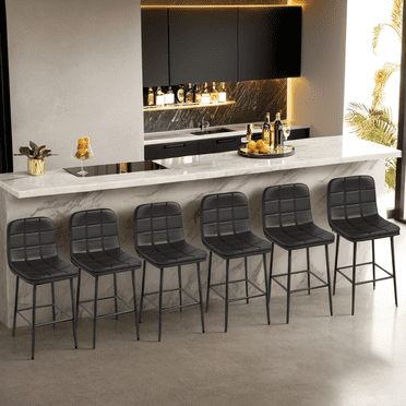 DONICK Counter Height Bar Stools Upholstered PU Metal Legs Kitchen Island Stools(Black,Set of 6)