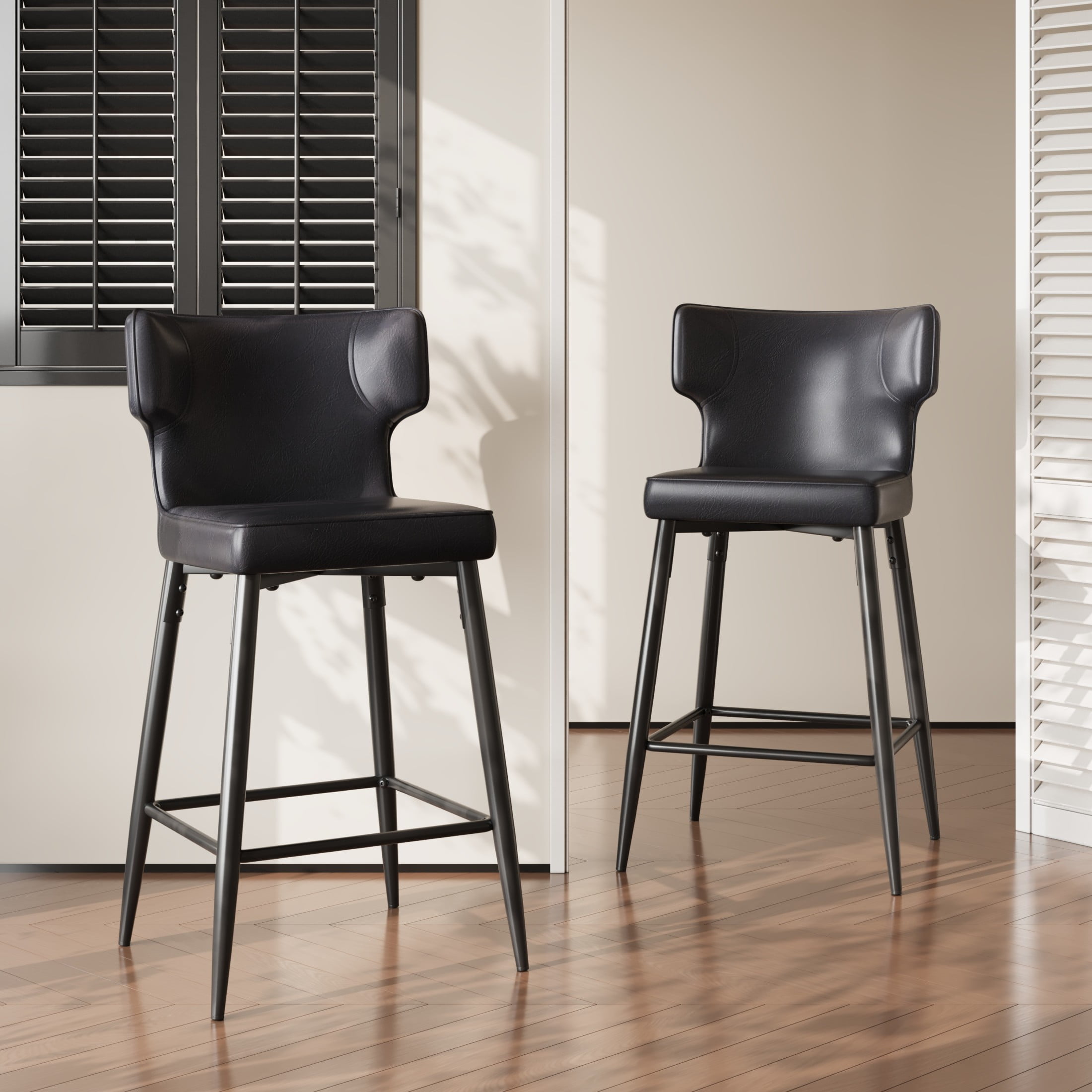 Counter Height Bar Stools with Metal Frame PU Leather, Black