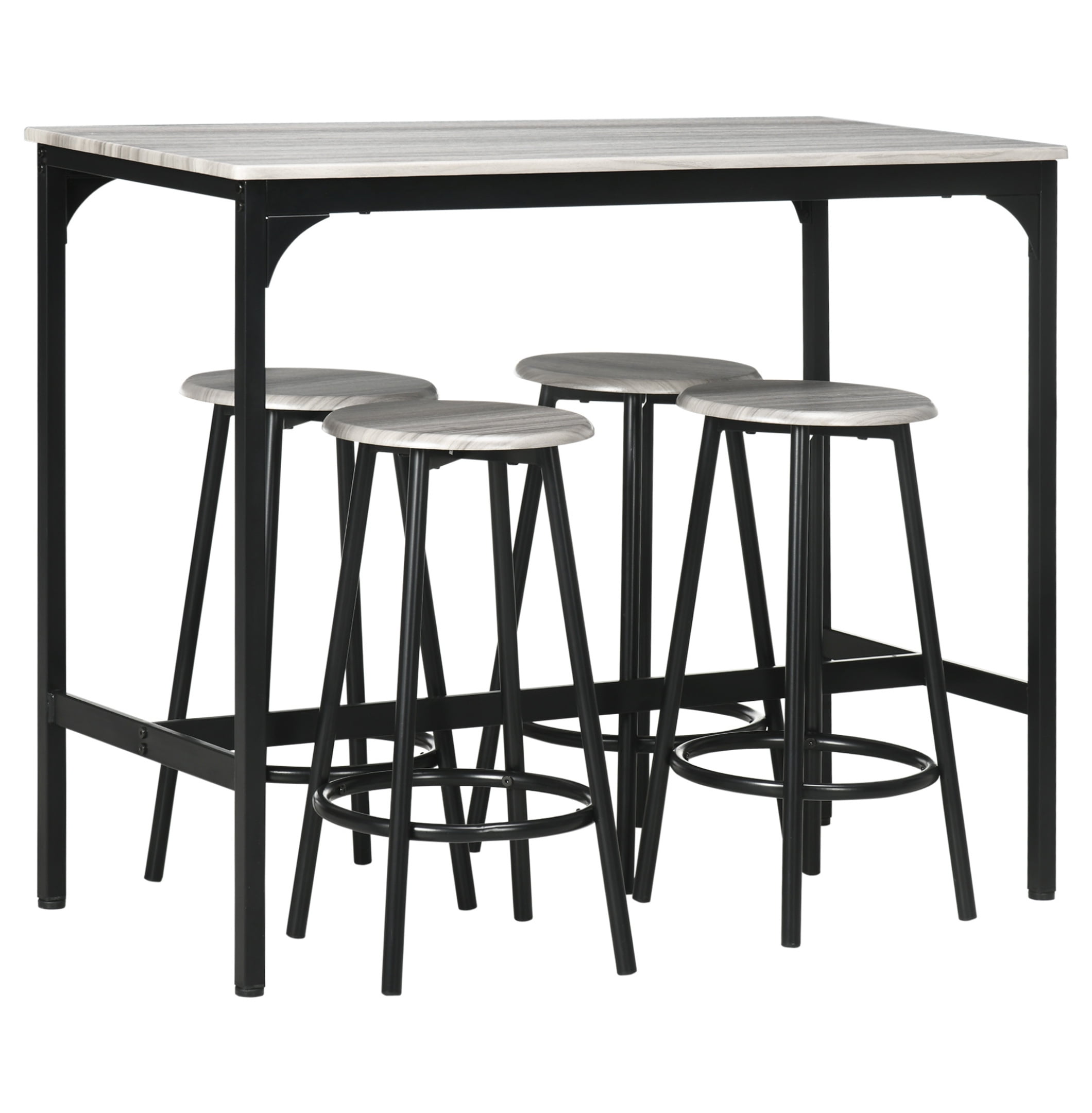 Counter Height Bar Table Set - 5 Piece Rustic Dining Set with 4 Stools ...