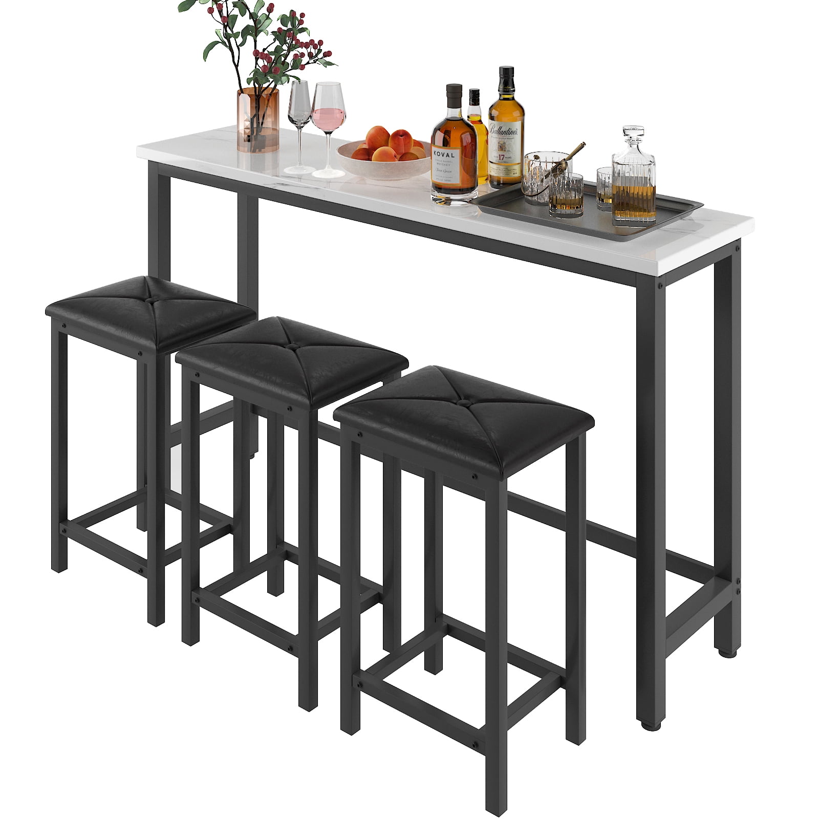 Counter Height Bar Table Set, Modern 4 Piece Dining Table Set, Long Pub