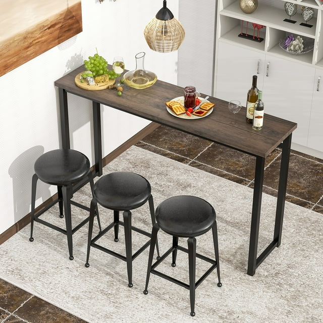 Counter Height Bar Table Set, Modern 4 Piece Dining Table Set, Long Pub