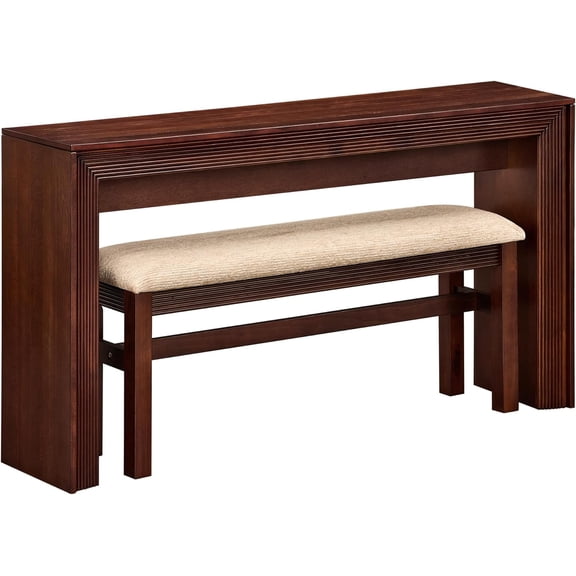 Counter Height Bar Table Set for 2, Dining Table Behind Couch with Upholstered Bar Stool Fluted Bar Table Set for Kitchen, Living Room, Cherry