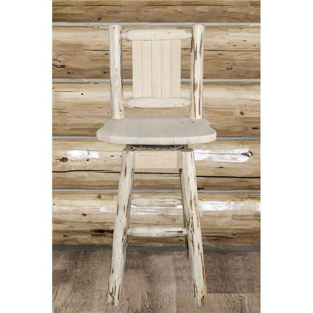 Rustic Pine Tree Motif Swivel Barstool with Clear Lacquer Finish