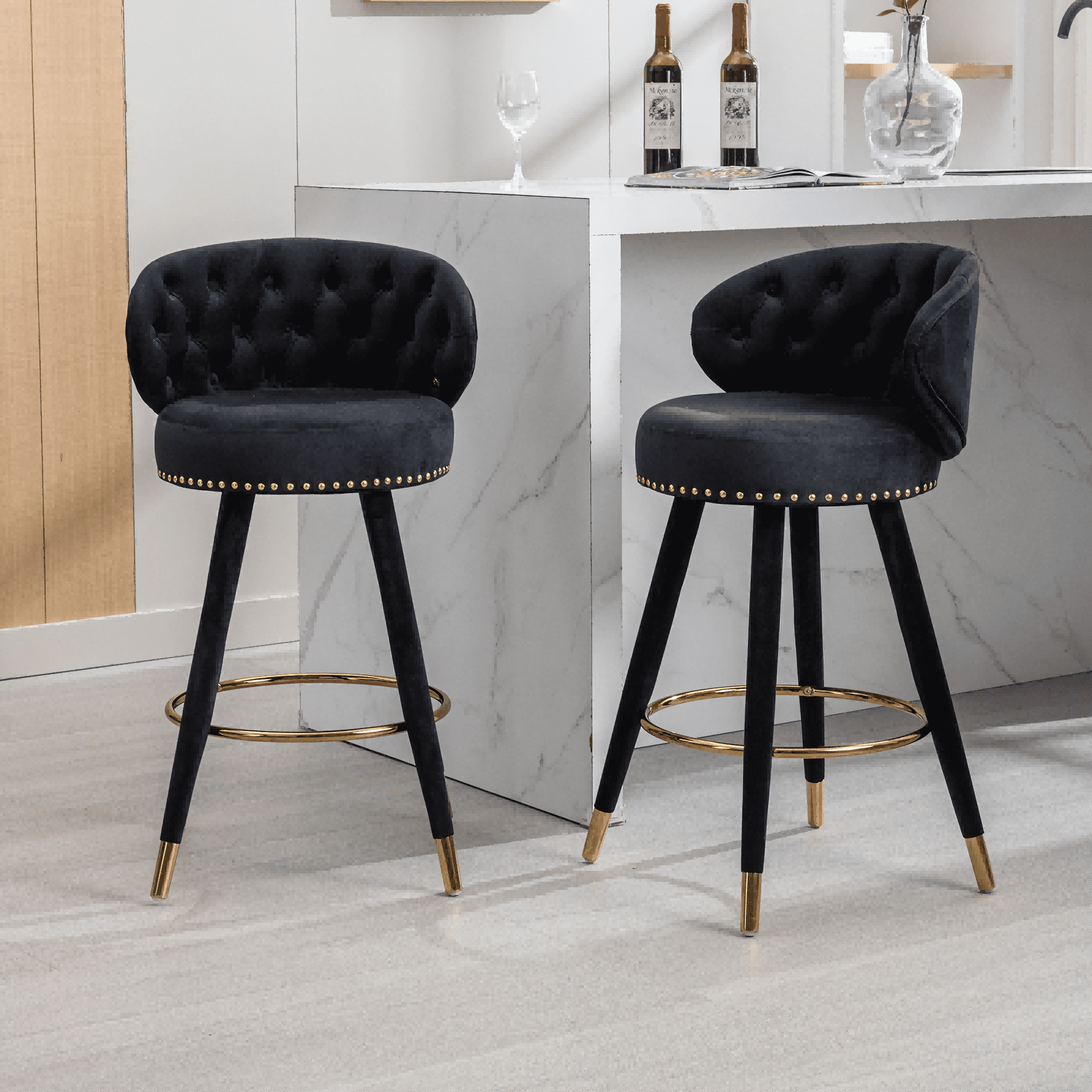 Industrial Rustic Bar Stool – Adjustable Height 24-28 Inch, Swivel PU Seat, Vintage Kitchen Island Stool