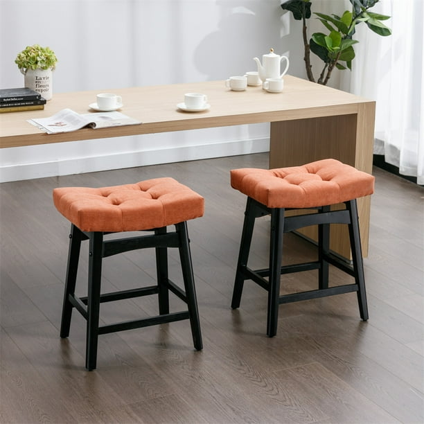 Counter Height Barstools Set of 2 25 Farmhouse Upholstered Bar Stools with Solid Wood Legs and Footrest Backless Saddle Stool Comfy Dining Chairs Island Chairs for Kitchen Pub Orange Walmart Business ...