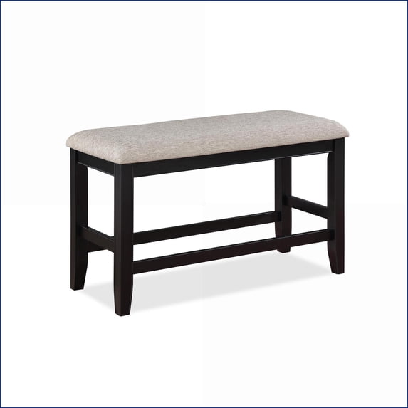 Counter Height Bench, Farmhouse Style Dark Gray Solid Wood Upholstered Seat with Footrest for Dining Room | Gray | Foot Stools
