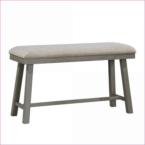 Counter Height Bench, Industrial Light Gray Wood Frame Foam Cushioned Seat for Kitchen Dining | Light Gray | Fabric, Polyester