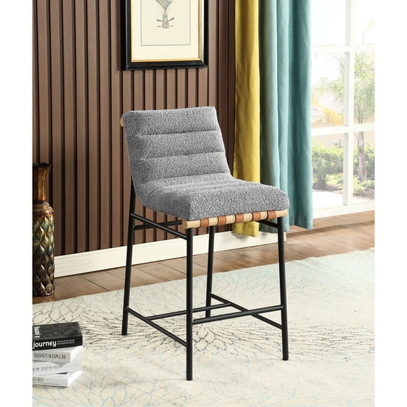 Counter Height Boucle Chair with Wooden Accent / Natural Element in Modern Design