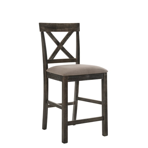 Counter Height Chair (2) - Ii. Tan Linen & Gray. Elegant High-back With "x" Wood Detail. Comfortable Seat Padding. Composite. Classic Apron Seat. For Bar. Gray And Weathered Look. Style. Padded