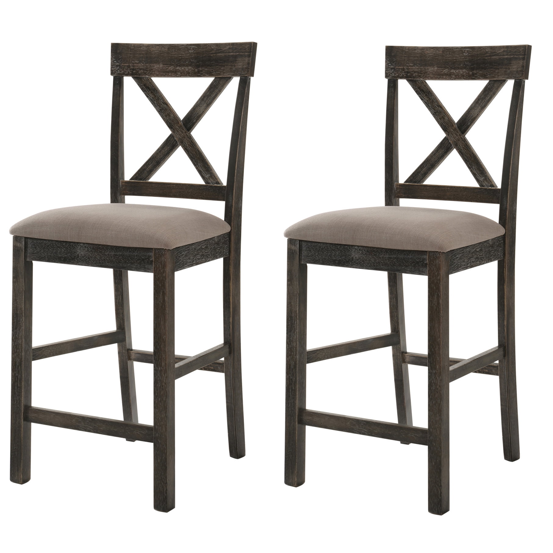 Counter Height Chair (2), Tan Linen Seat, Cross Back Design, Wood ...