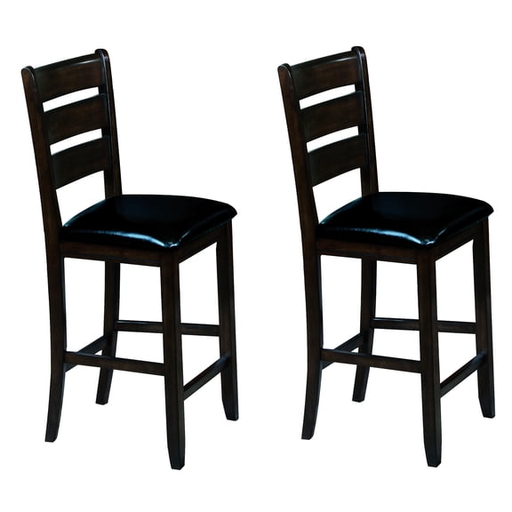 Counter Height Chairs (2), Finish And Black Leather Look, Foam Padding, Classic Back, Stable Seat, Piece 2 Seating, -colored With Faux Leather, Cozy Seats, Robust Structure, Log Cabin