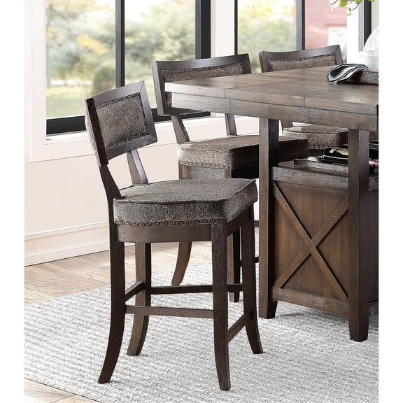 Counter Height Chairs | Rustic Style for Home Dining | Wood Structure with Distressed Finish | Soft Fabric Seats for Mealtime