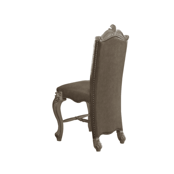 Counter Height Chairs, Set of 2, Brown Synthetic Leather Padded Seats with Bone White Solid Wood and MDF Frames, Traditional Side Chairs for Dining Room, 49"H x 23"W x 26"D