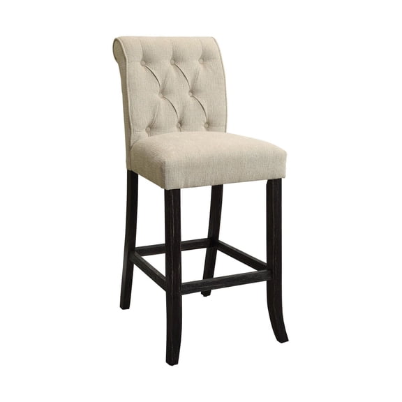 Counter Height Chairs Set of 2, Rustic Kitchen Chairs, Beige Chenille Upholstered Tufted Back, Antique Black Wood Finish, Breakfast Bar Stools for Dining Room