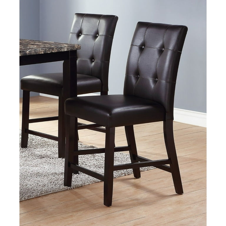 Counter Height Chairs Set of 6 Kitchen Dining Chairs Furniture Brown Faux Leather Tufted Modern Dining Room Birch MDF