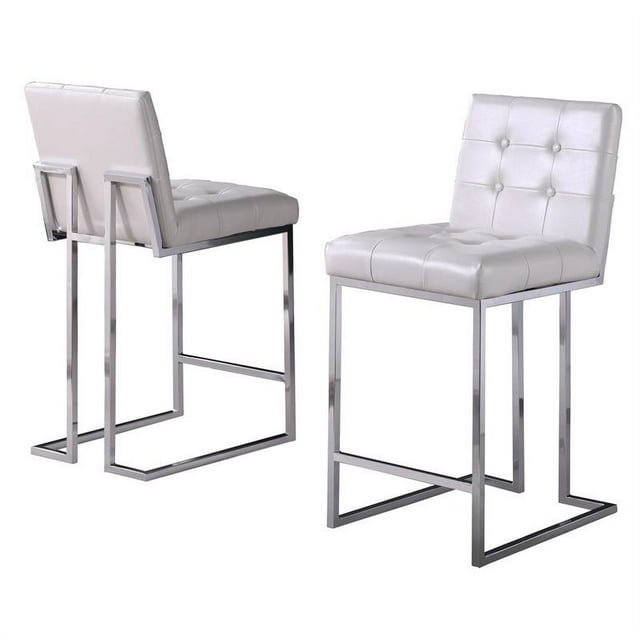 Counter Height Chairs in White Faux Leather and Chrome Legs (Set of 2)
