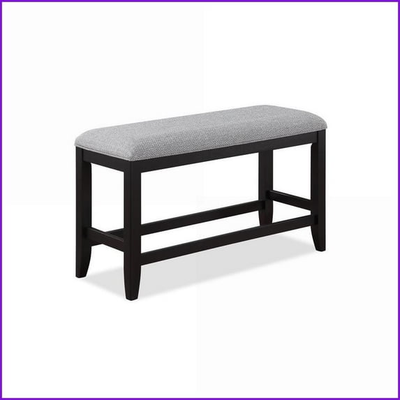 Counter-Height Dining Bench Dark Gray Fabric Upholstered Transitional Style | Brown | Wood+Fabric