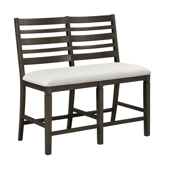 Counter Height Dining Bench, Espresso Wood Frame with Beige Textured Fabric Upholstered Seat and Backrest, 43" x 24" x 42.5"H, Classic Style Seating for Kitchen Island and Dining Room