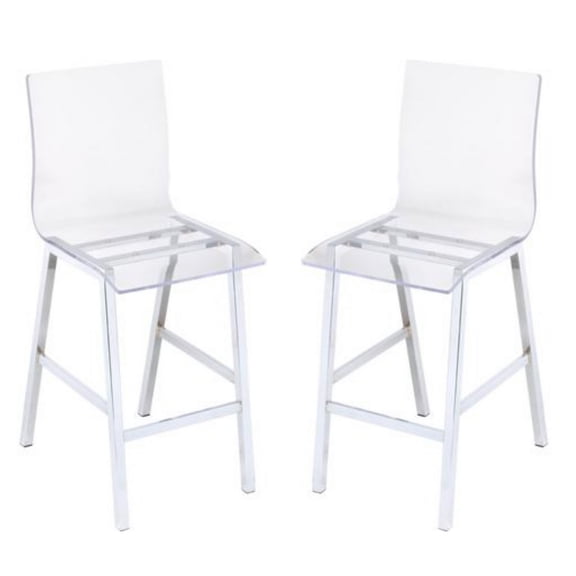 ACME Nadie Metal Frame Counter Stool in White and Chrome Set of 2