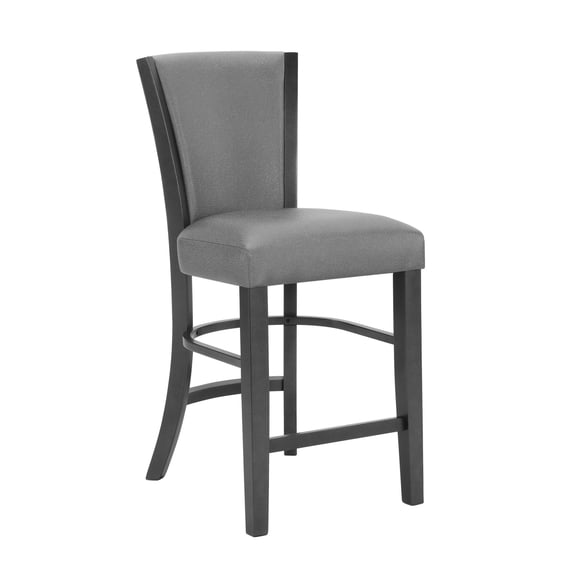 Counter Height Dining Chairs (2pc Set) - Gray Upholstered Kitchen Chairs - Contemporary Glam Furniture - Padded Plush Seats - Black Wood Frame