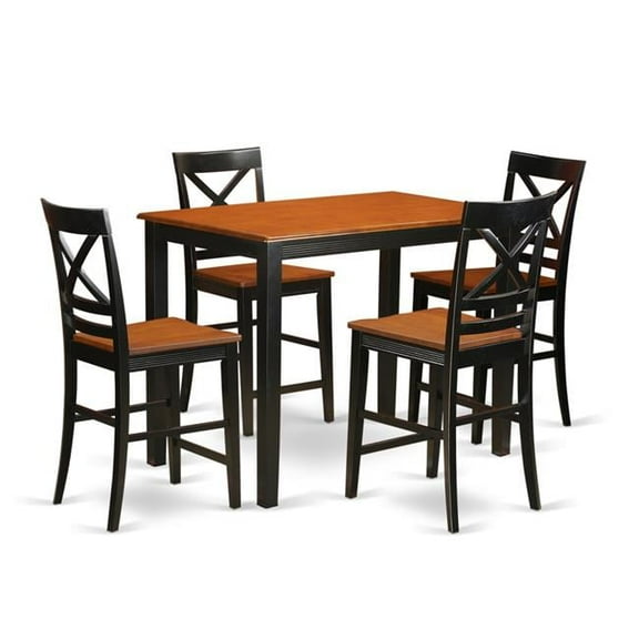 Counter Height Dining Pub Dining Table & 4 Room Chairs, Black Finish