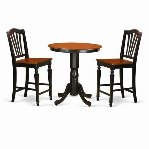Counter Height Dining Pub Table & 2 Dining Room Chairs, Black Finish