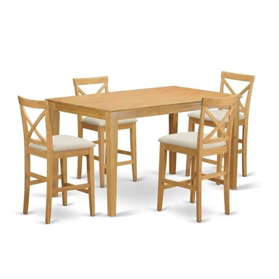 Counter Height Dining Pub Table & 4 Bar Stools with Backs, Oak