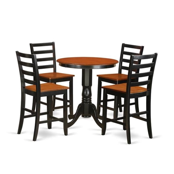 Counter Height Dining Pub Table & 4 Dinette Chairs, Black Finish