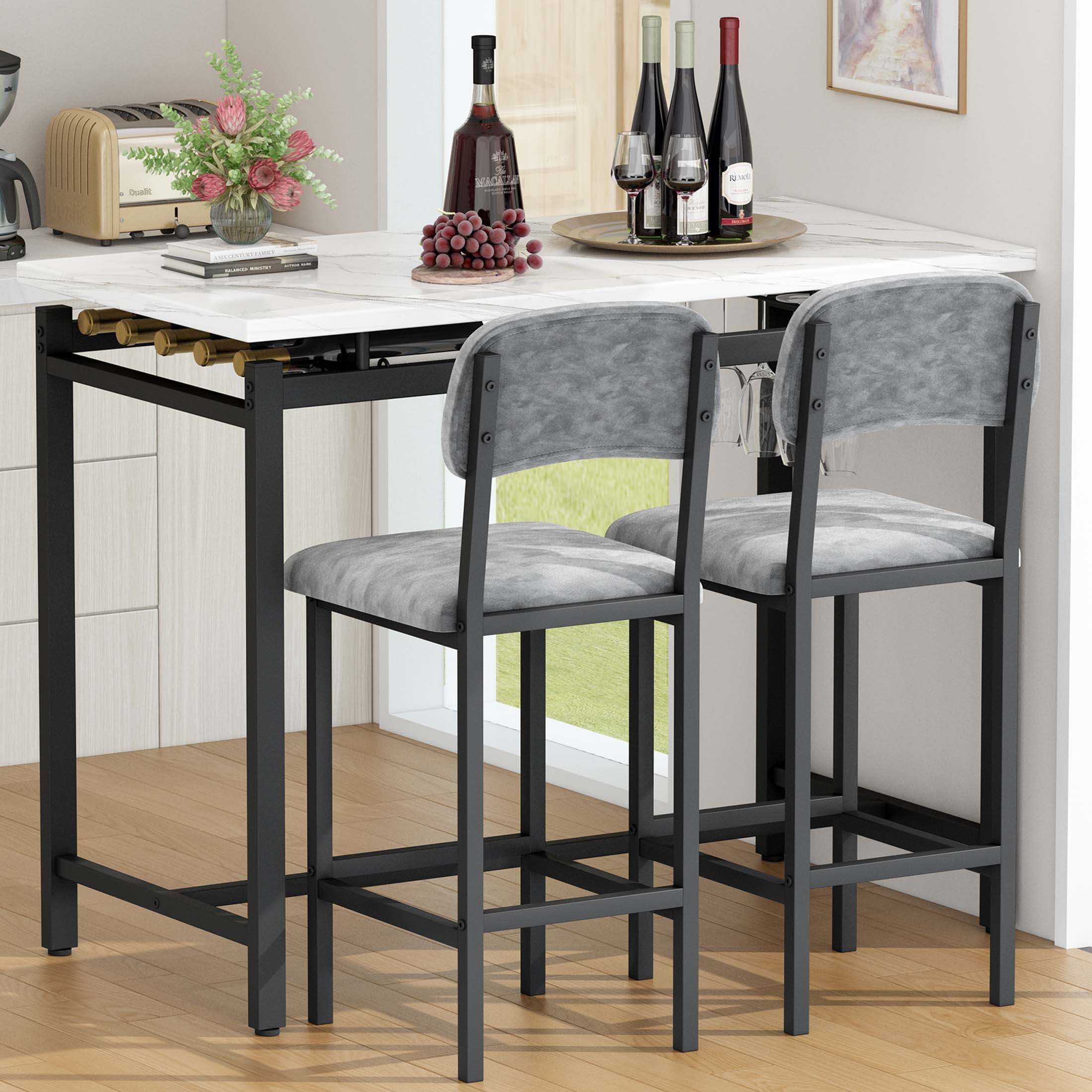 Free Shipping Counter Height Dining Set for 2 3 Piece Bar Table Set of 3 Kitchen Dining Set with Back 2 Chairs Modern PubTable and Stools Set Small Breakfast Nook Table and