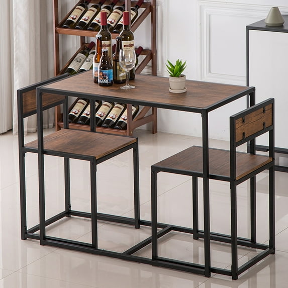 Counter Height Dining Set, 3 Pcs Dining Table Set, Wooden Table and 2 Chairs Legs for Breakfast Nook, Kitchen, Dining Room, Modern Style Small Space Table Set for 2, Walnut Color, JA1077