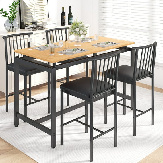 Dining Set for 4, LEGAHOME 5 Piece Counter Height Table Set, Rectangle Breakfast Nook Table Set, Modern Compact Pub Dining Room for Apartment, Brown