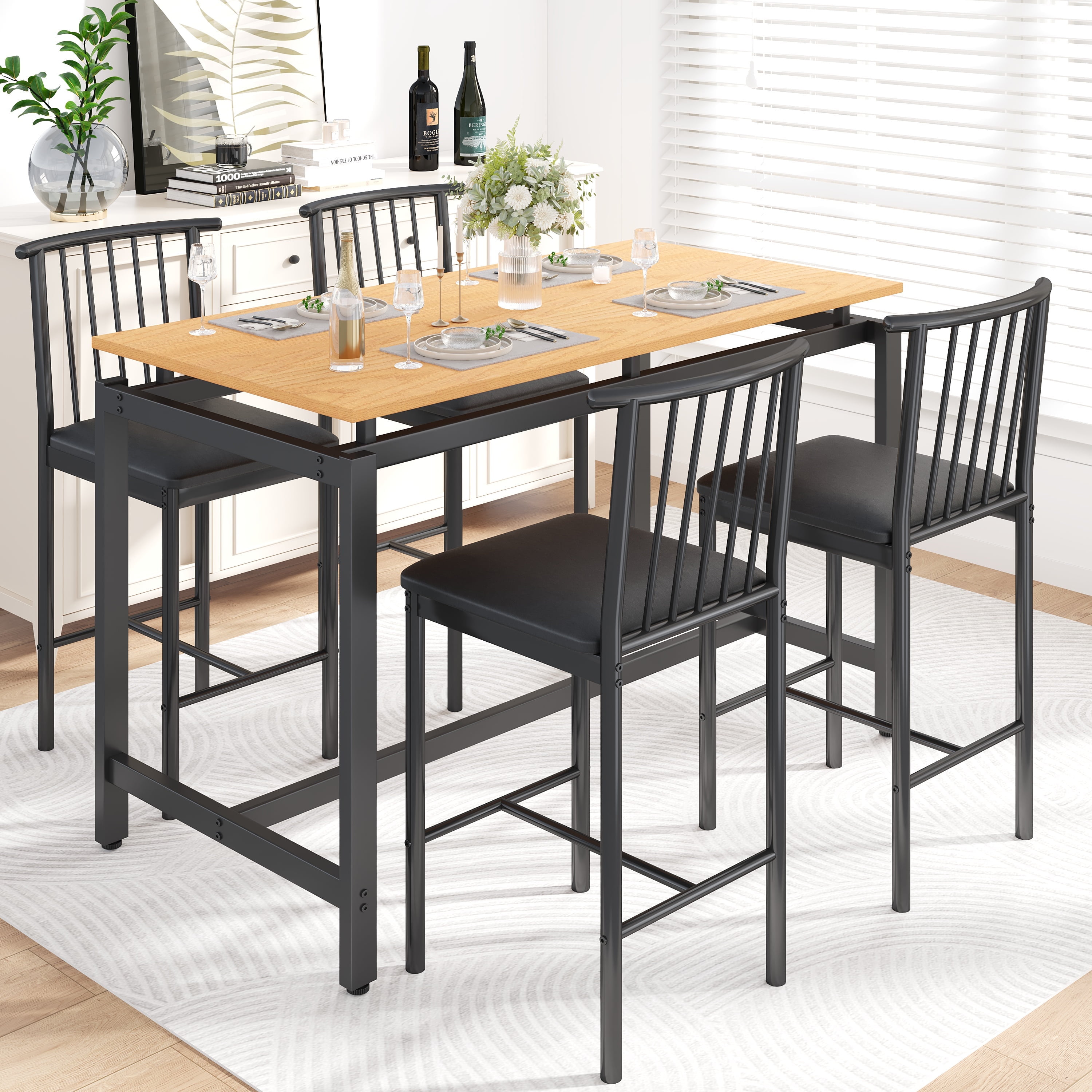 Mainstays 5 Piece Mission Counter Height Dining Set Solid Wood Cherry Color for Indoor Walmart