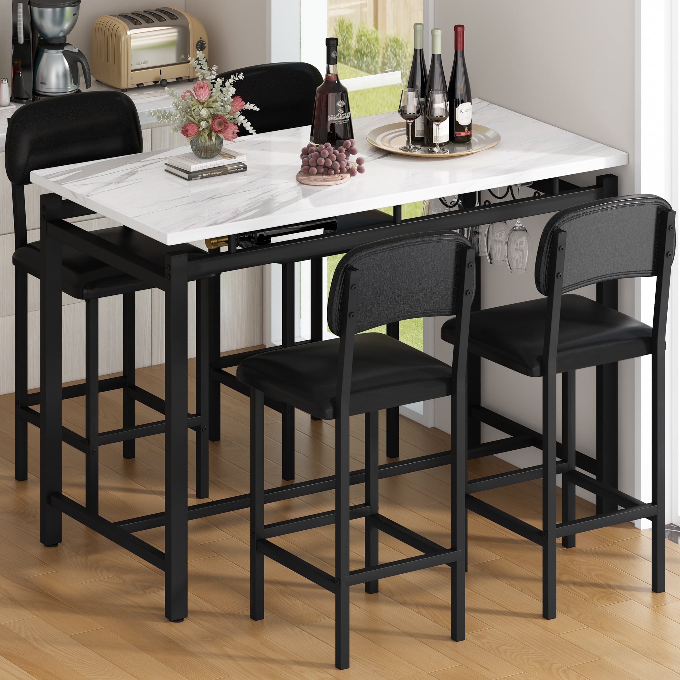 BTMWAY Dining Set for 4, Counter Height with Stools, Modern Kitchen ...