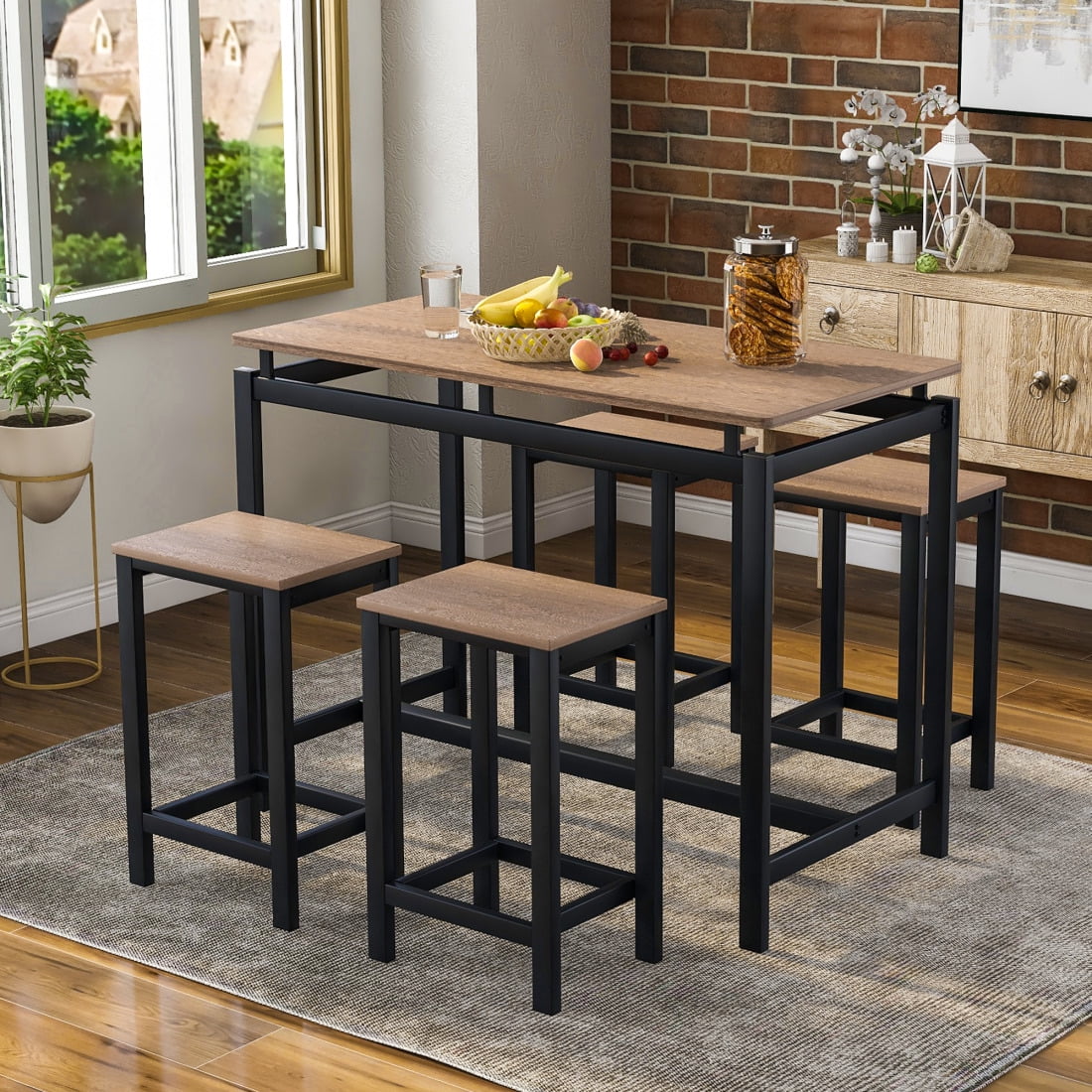 Counter Height Dining Set, Industrial Kitchen Table and Chairs for with ...
