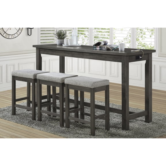 Counter Height Dining Set with A/C Power / Turn Dining Area into Recharging Station