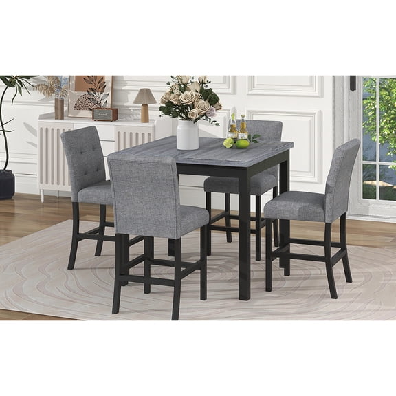 Counter Height Dining Set with Gray Upholstered High-Back Chairs / Beautiful 2-Tone Design